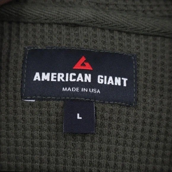 American Giant Summit Hoodie Mens Large Green Cotton Kangaroo Pocket Waffle Knit