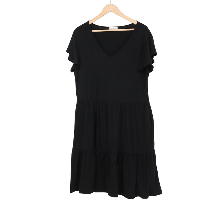 Hotouch Womens Black V-Neck Tiered Babydoll Short Sleeve Casual Dress Large