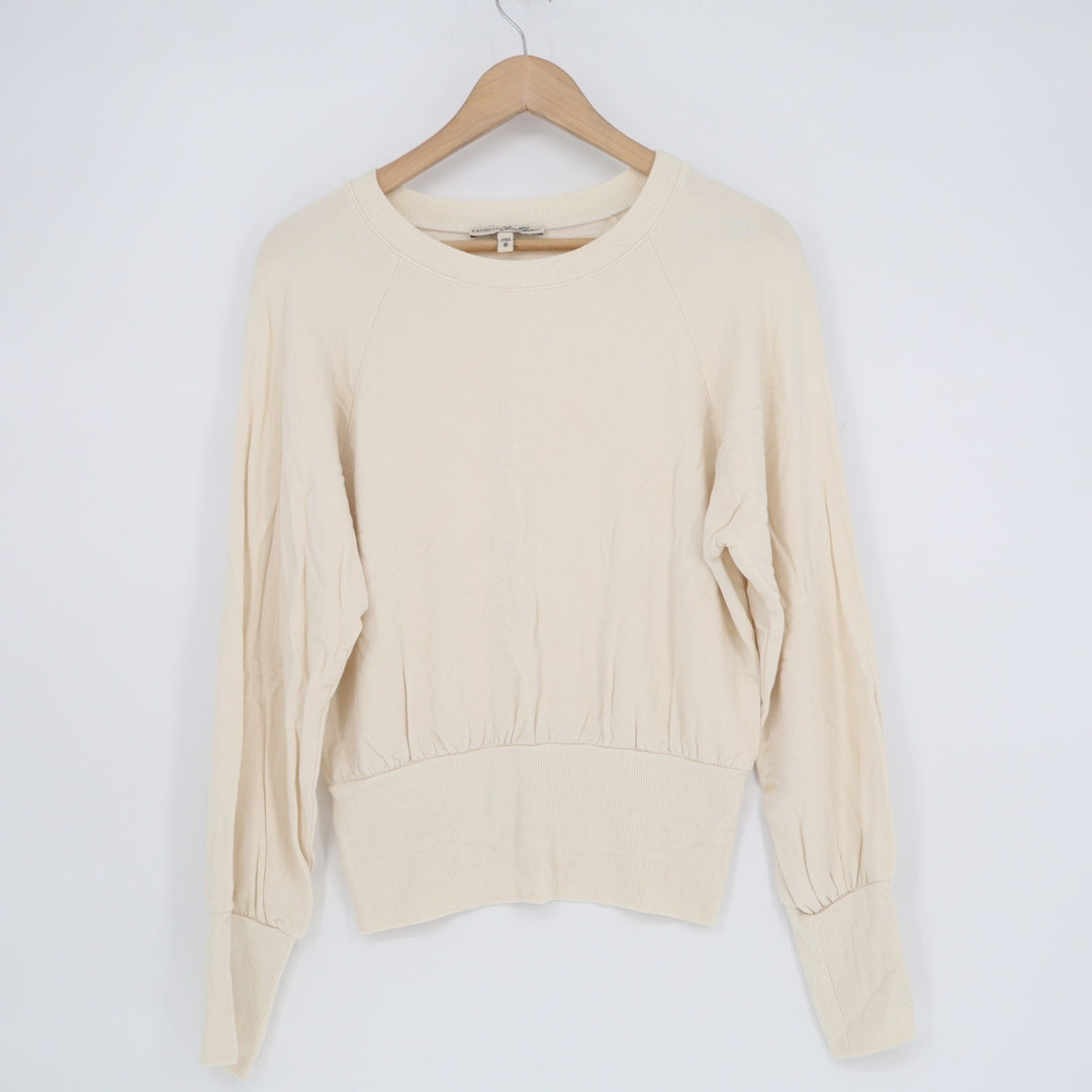 Express One Eleven Womens Ivory Cream Ribbed Waistband Raglan Sweatshirt Size M