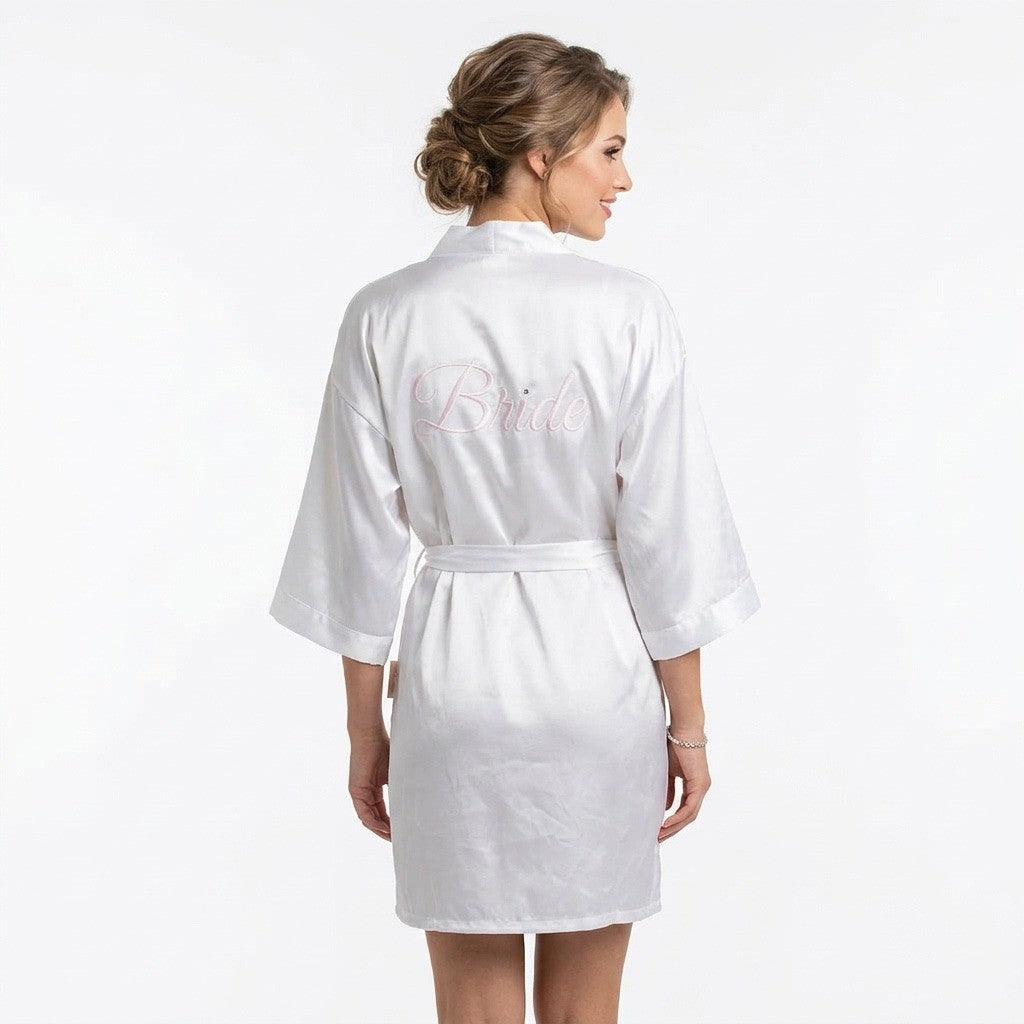 Linea Donatella Bride Satin Wrap Robe Set Women M Beige Pink Tie Waist Sleepwear