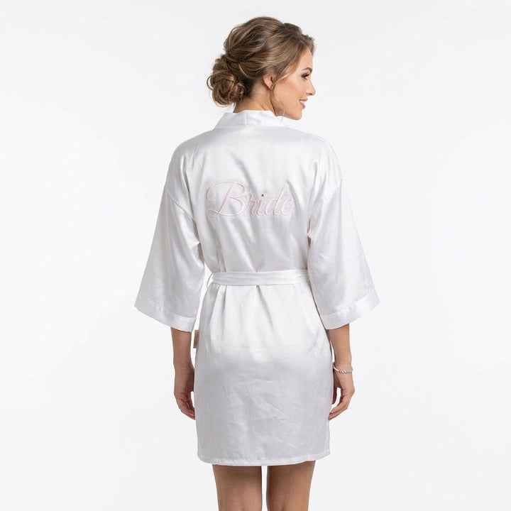 Linea Donatella Bride Satin Wrap Robe Set Women M Beige Pink Tie Waist Sleepwear