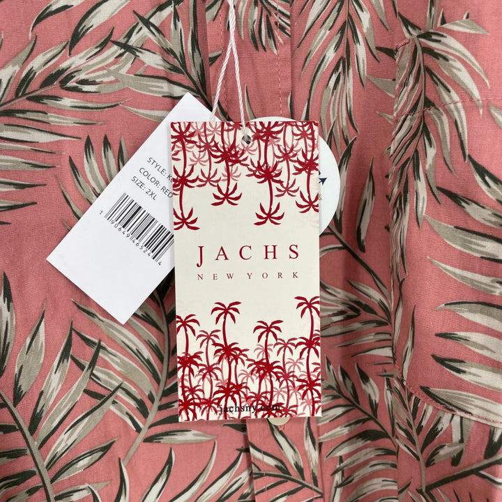 Jachs NY Mens Red Palm Leaf Print Short Sleeve Button Up Shirt Size 2XL