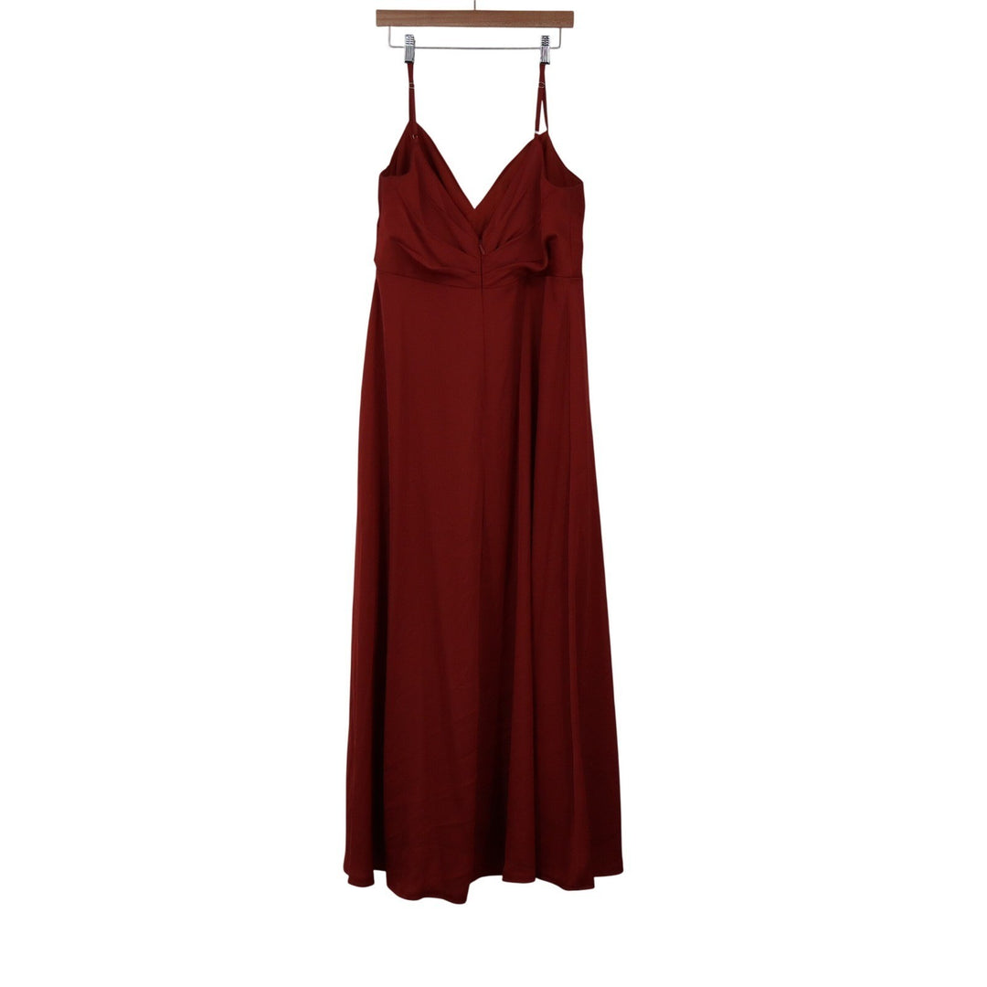Azazie Burgundy V-Neck Spaghetti Strap Maxi Bridesmaid Dress Gown Size A16