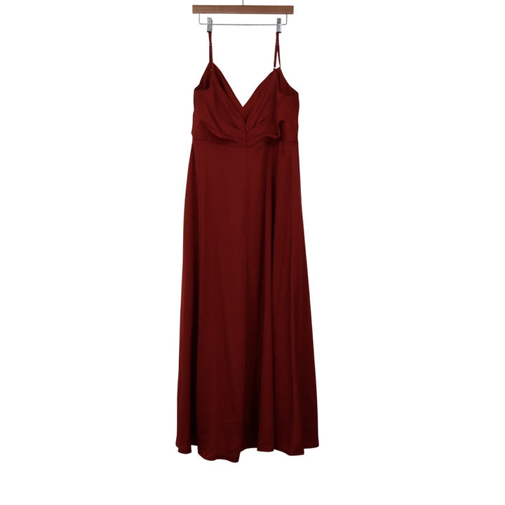 Azazie Burgundy V-Neck Spaghetti Strap Maxi Bridesmaid Dress Gown Size A16