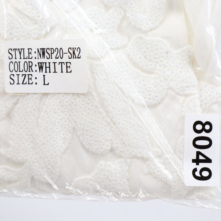 Naked Wardrobe The Statement White Sequin Floral Ruffle Mini Skirt L