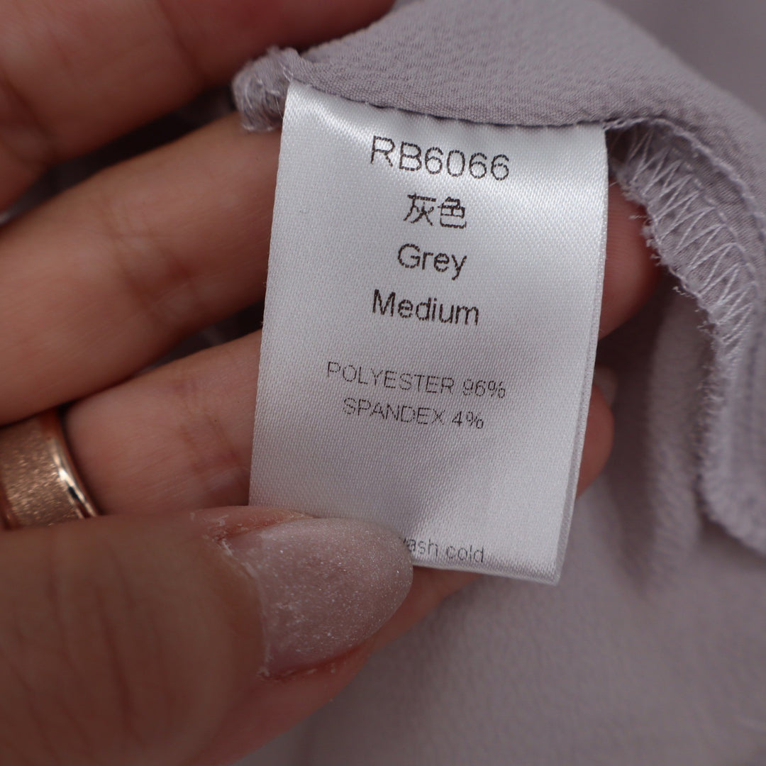 Grey Off the Shoulder Ruffle Flounce Top Medium Taupe Minimalist Blouse