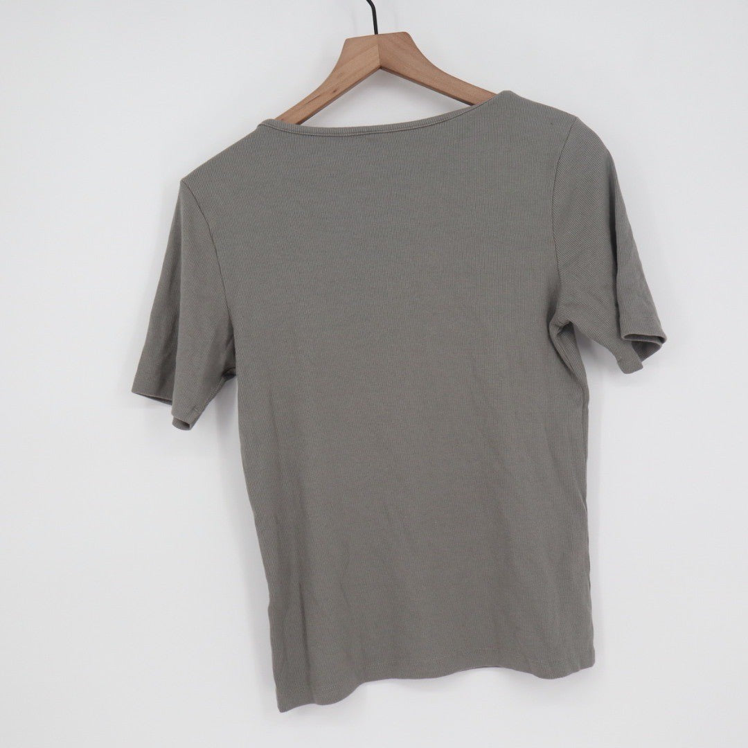 American Giant Women's Luxe Rib Square Neck Tee Silent Storm Size L Made In USA