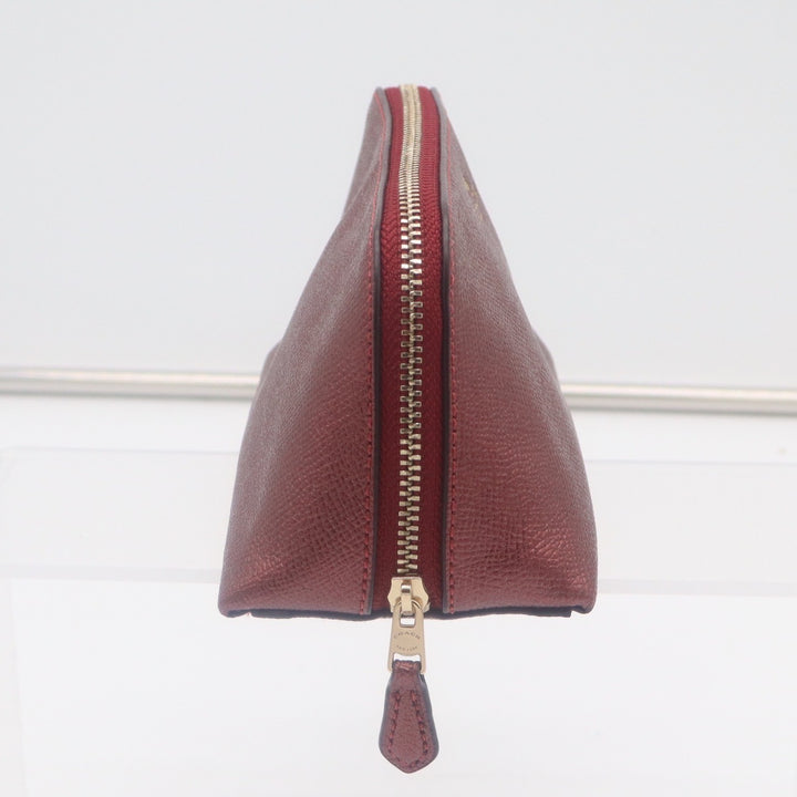 Coach Metallic Burgundy Crossgrain Leather Cosmetic Case Makeup Bag Gold Logo
