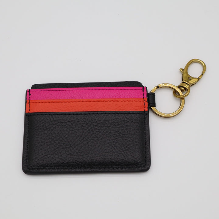 Fossil Lee Women's Card Case Black Leather Lips ID Window Wallet with Keychain