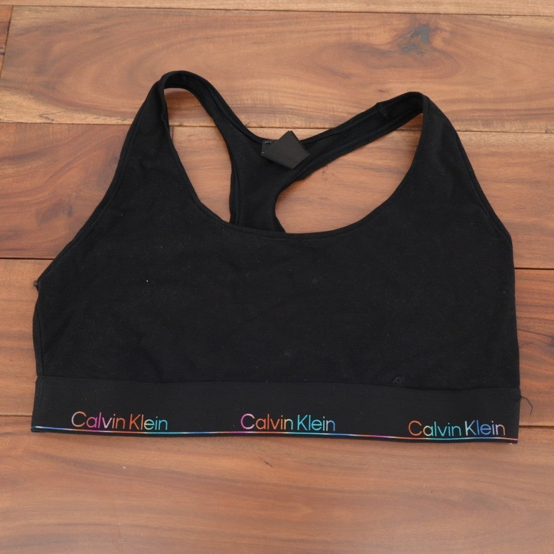 Calvin Klein Pride Unlined Bralette Bra Womens XL Black Cotton Stretch Racerback