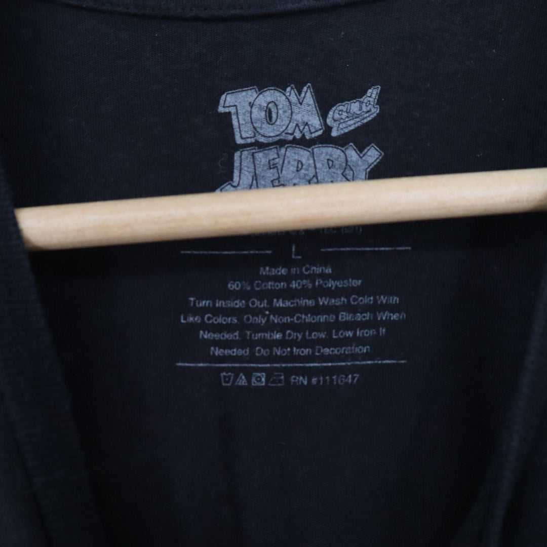 Tom and Jerry Graphic T-Shirt Mens Large Black Short Sleeve Cartoon Retro Tee