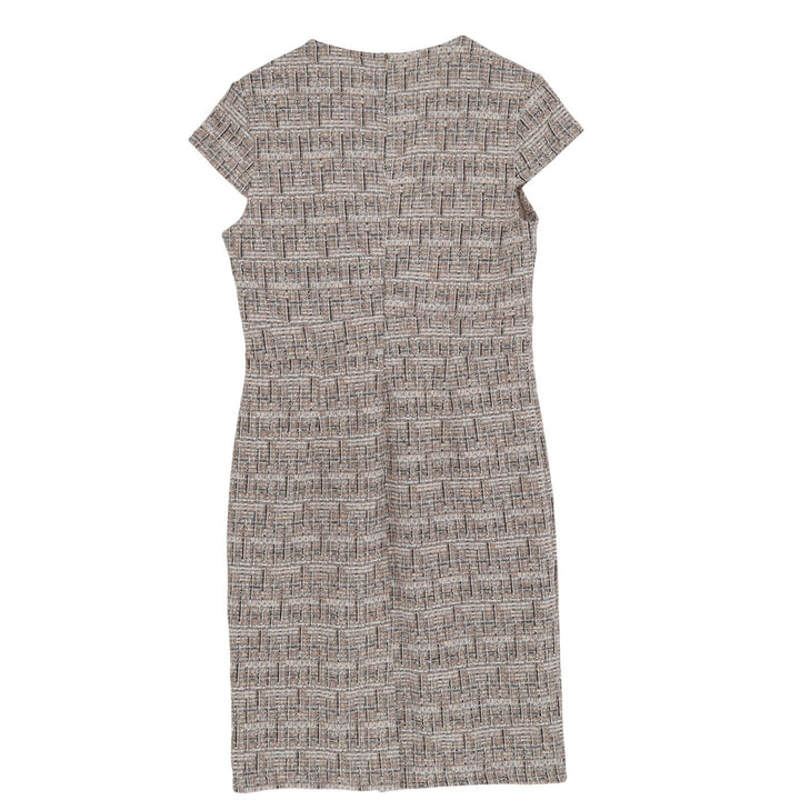 Grace Karin Tan Tweed Sheath Dress Square Neck Cap Sleeve NWT Large