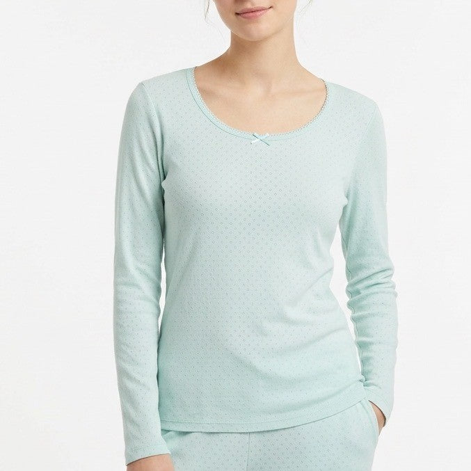 Charter Club Intimates Pajama Top Womens Medium Light Blue Cotton Scoop Neck