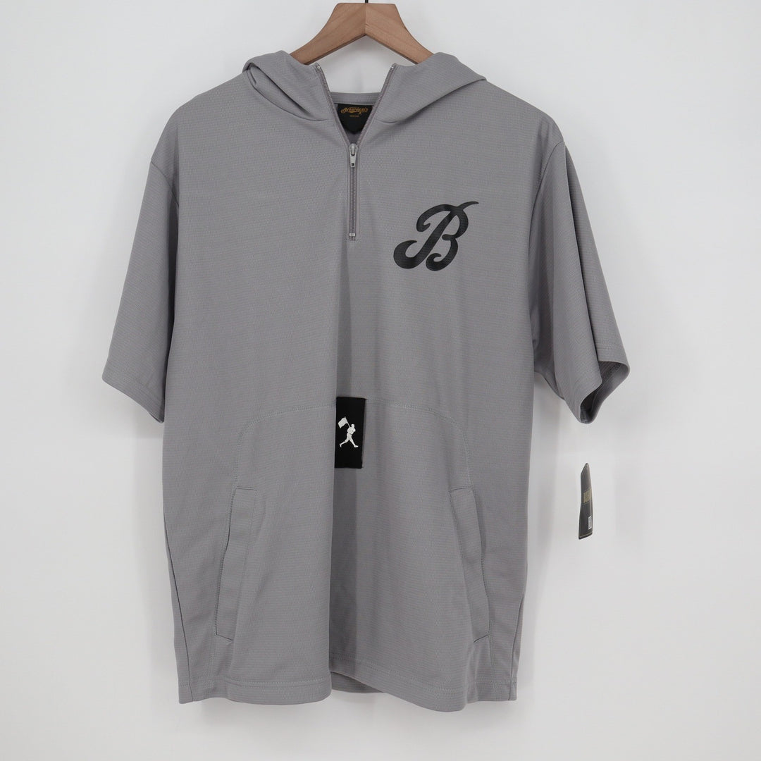 Baseball Bat Bros Mens BP Tee Grey Quarter Zip Short Sleeve Hoodie Medium