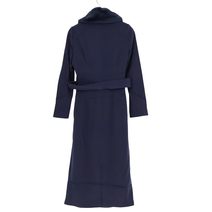 Naked Wardrobe The Statement Trench Coat Womens XS Navy Fur Shawl Collar Belted