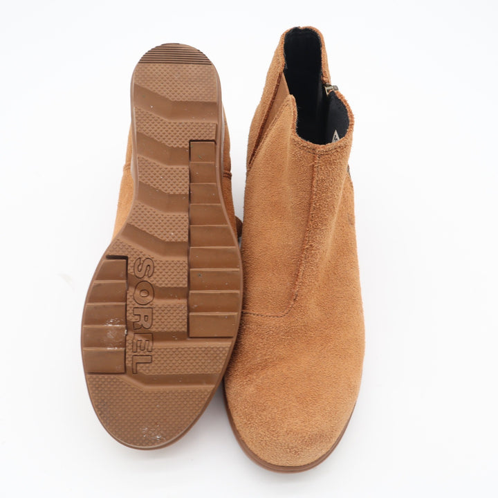 Sorel Ankle Boots Womens 8 Lolla II Tan Suede Wedge Side Zip Excellent