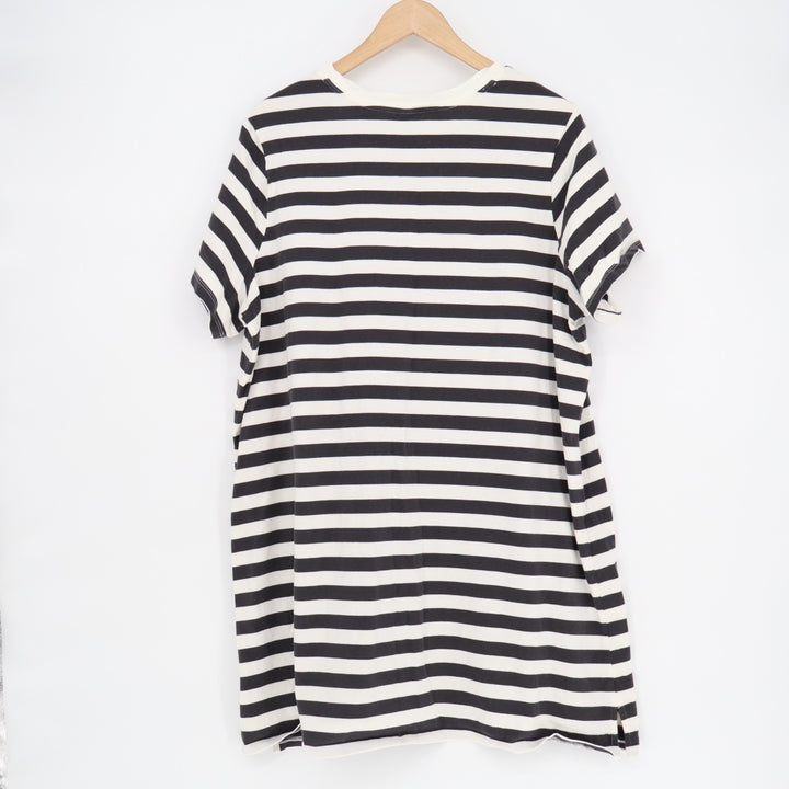 Old Navy T-Shirt Dress Womens XL Black White Striped Cotton Crew Neck Pullover