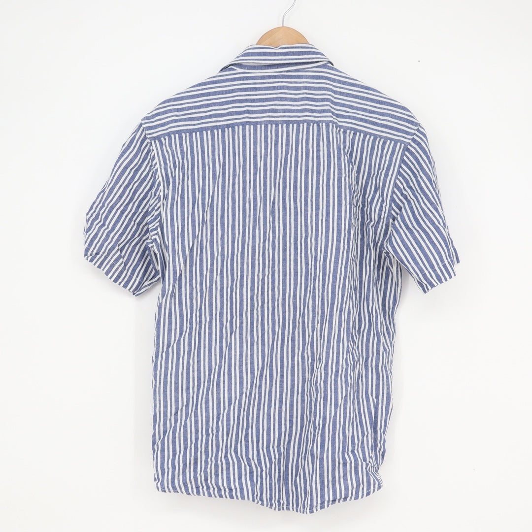 Kalpa Druma Mens Blue White Striped Short Sleeve Button Down Shirt Size L