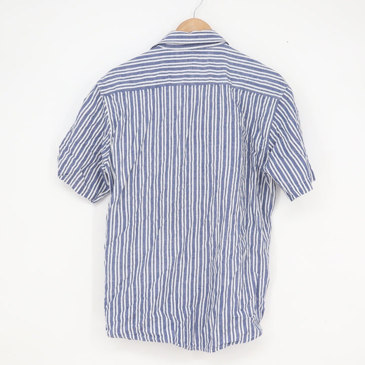 Kalpa Druma Mens Blue White Striped Short Sleeve Button Down Shirt Size L