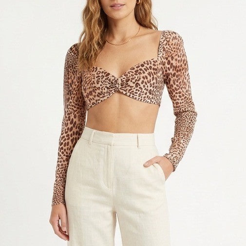 Naked Wardrobe The Statement Leopard Print Crop Top Womens Small Brown