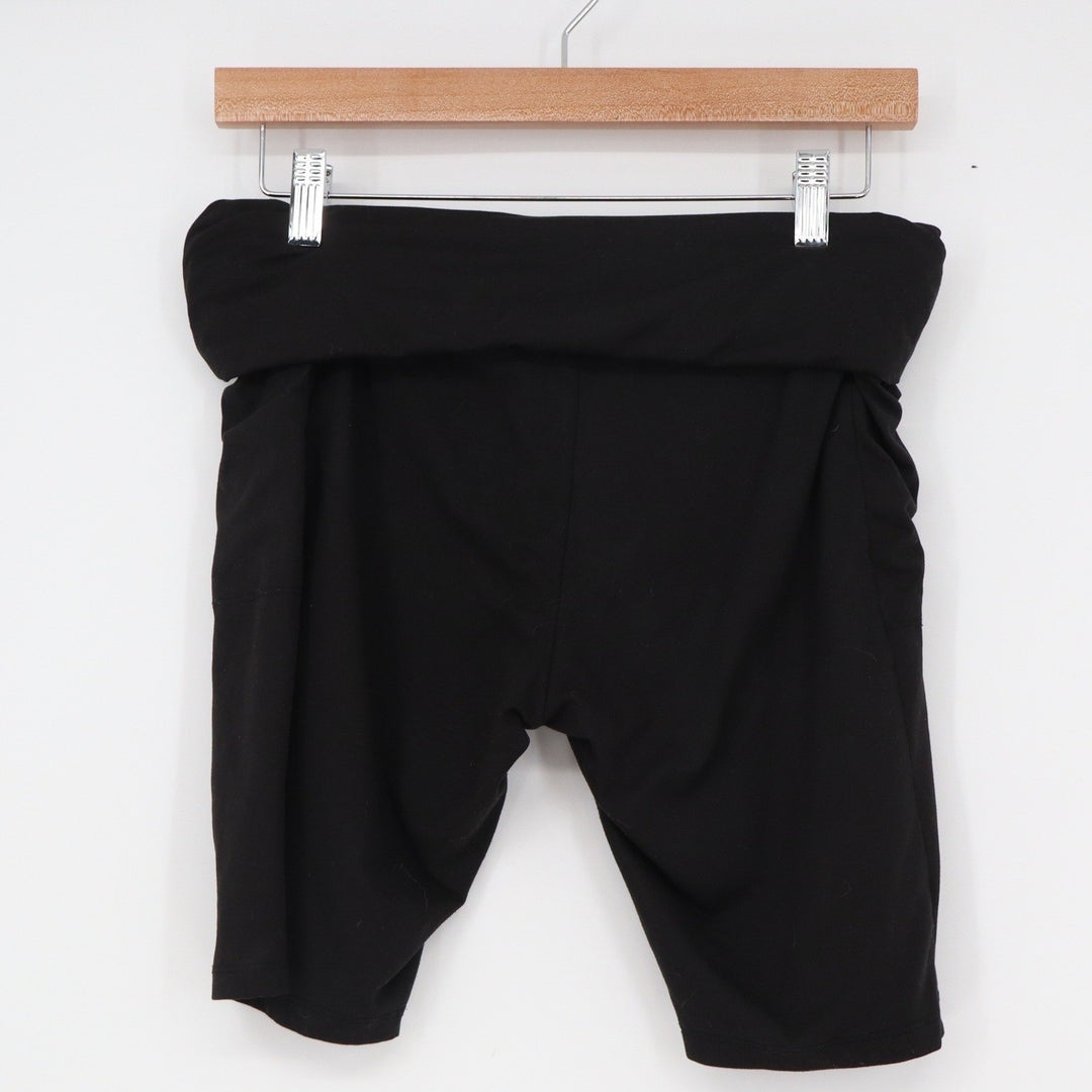 Black High Waisted Biker Shorts with Pockets Fold Over Waist Size Large
