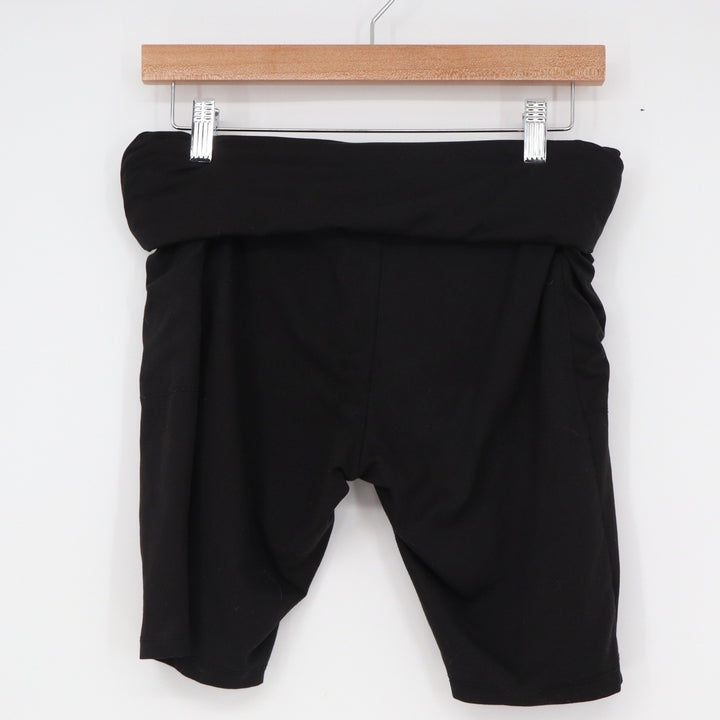 Black High Waisted Biker Shorts with Pockets Fold Over Waist Size Large
