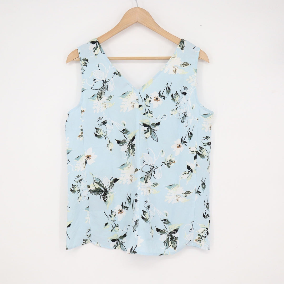 Premise Womens Light Blue Floral V-Neck Sleeveless High-Low Blouse Size M