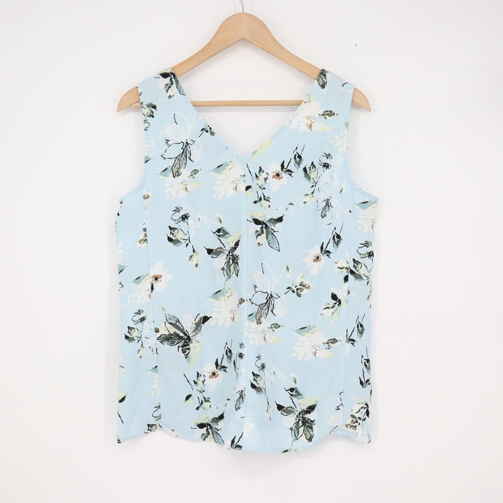 Premise Womens Light Blue Floral V-Neck Sleeveless High-Low Blouse Size M