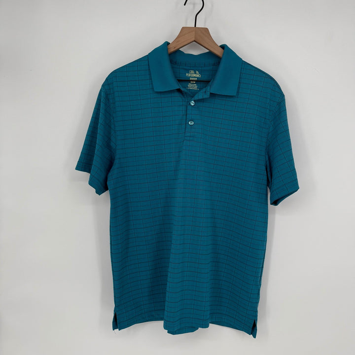 Cool 18 Performance Mens M/M Teal Grid Pattern Short Sleeve Polo Shirt