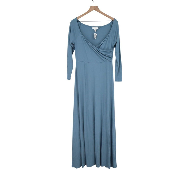 Motherhood Maternity Maxi Dress Womens Medium Teal Stretch Wrap V-Neck Pullover