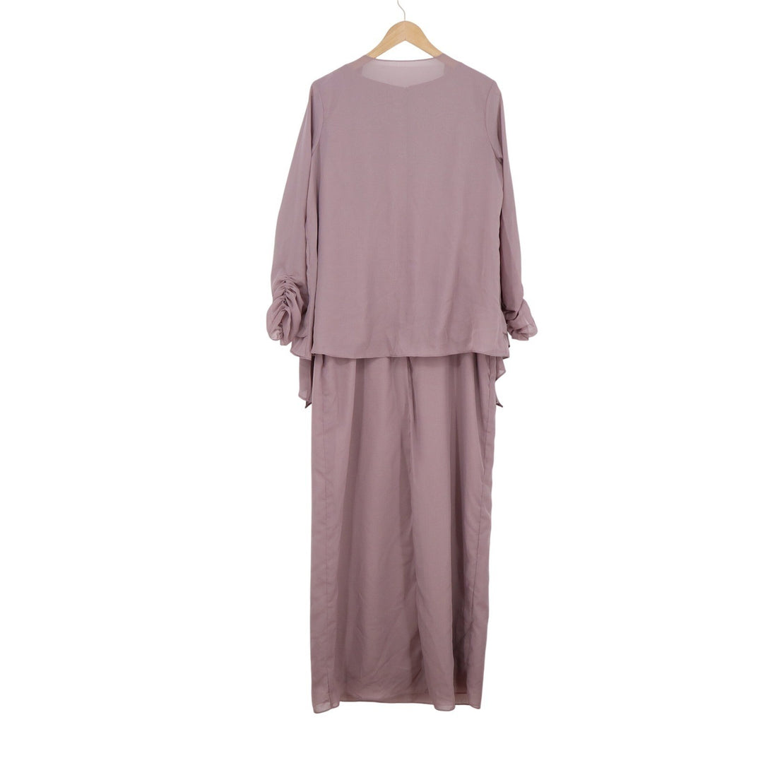 Mauve Two Piece Maxi Dress Set Ruched Sleeve Jacket Formal Wedding Guest Size 12