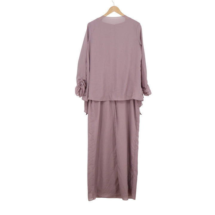 Mauve Two Piece Maxi Dress Set Ruched Sleeve Jacket Formal Wedding Guest Size 12
