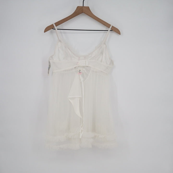 Jezebel Veil Tulle Babydoll Lingerie Women XL White Stretch Ruffle with G-String