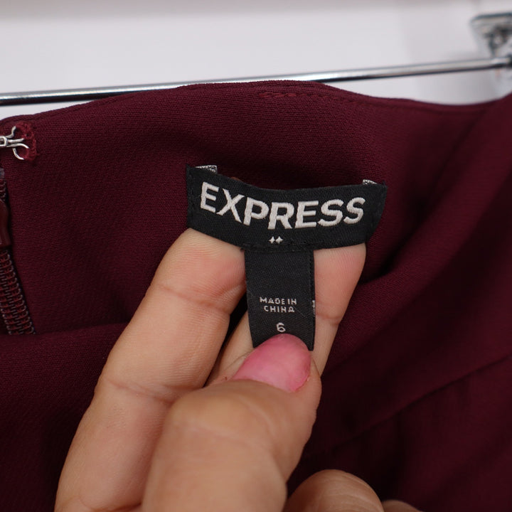 Express Pencil Skirt Womens 6 Solid Burgundy Stretch Back Zip Office Excellent