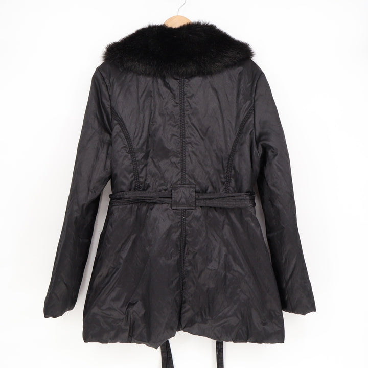 White House Black Market Black Faux Fur Collar Belted Jacket XL