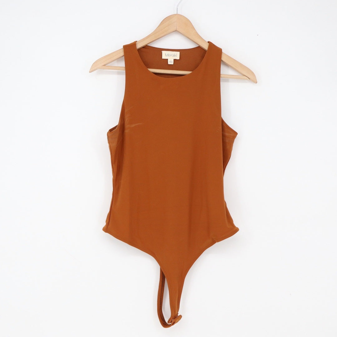 Meraki Bodysuit Womens L Burnt Orange Sleeveless Snap Good