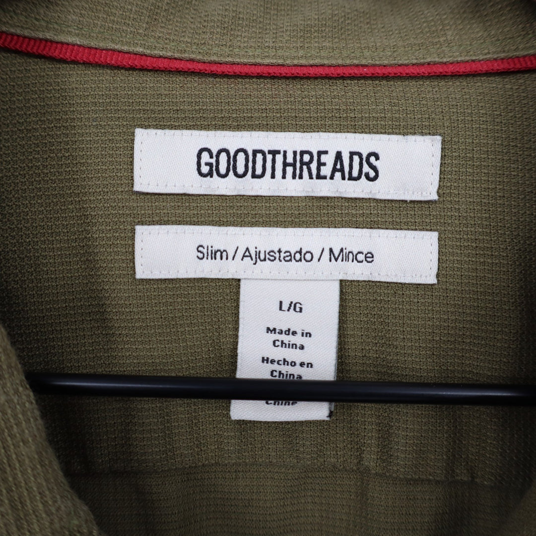 Goodthreads Shirt Mens Large Olive Green Cotton Long Sleeve Slim Fit Button Up