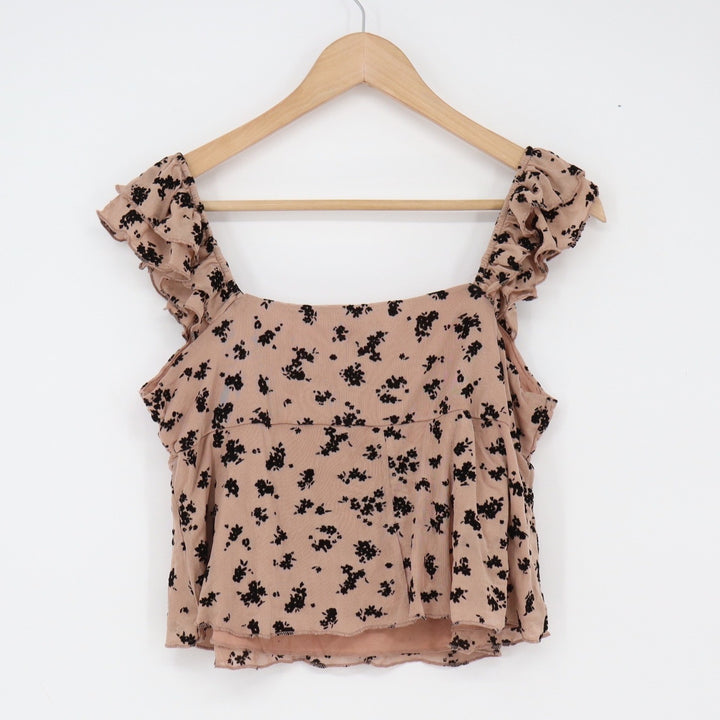 Good Days Project Tank Top Womens XL Tan Floral Ruffle Excellent