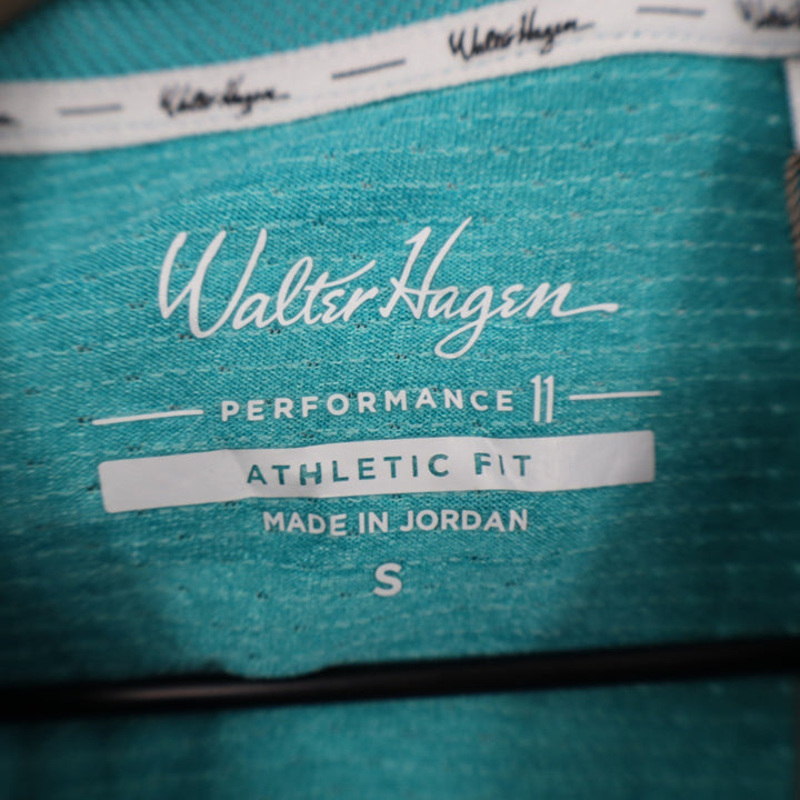 Walter Hagen Mens P11 Birdseye Athletic Fit Polo Dark Aqua Blue Heather Small