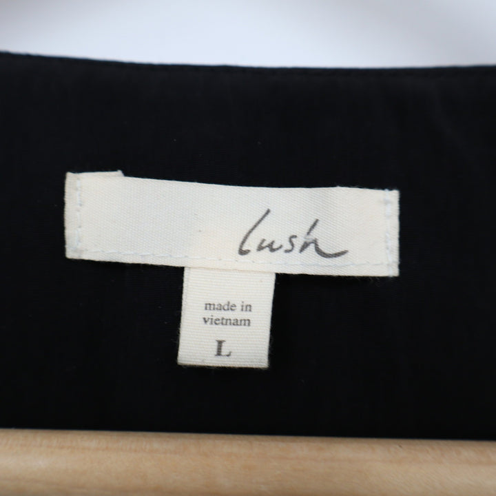 Lush Black Abstract Brushstroke V-Neck Cutout Back Mini Dress Large