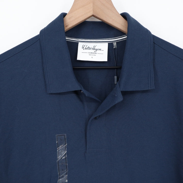 Walter Hagen Clubhouse Navy Blue Solid Pique Polo Mens Large Stretch