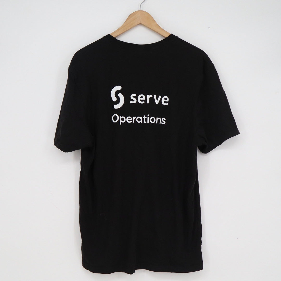 Allmade Mens Large Black Organic Cotton Serve Operations Graphic Tee Shirt Logo