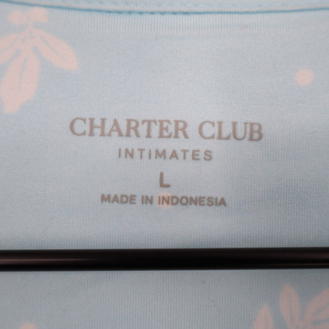 Charter Club Intimates Pajama Shirt Women Large Blue Floral Stretch Lapel Collar