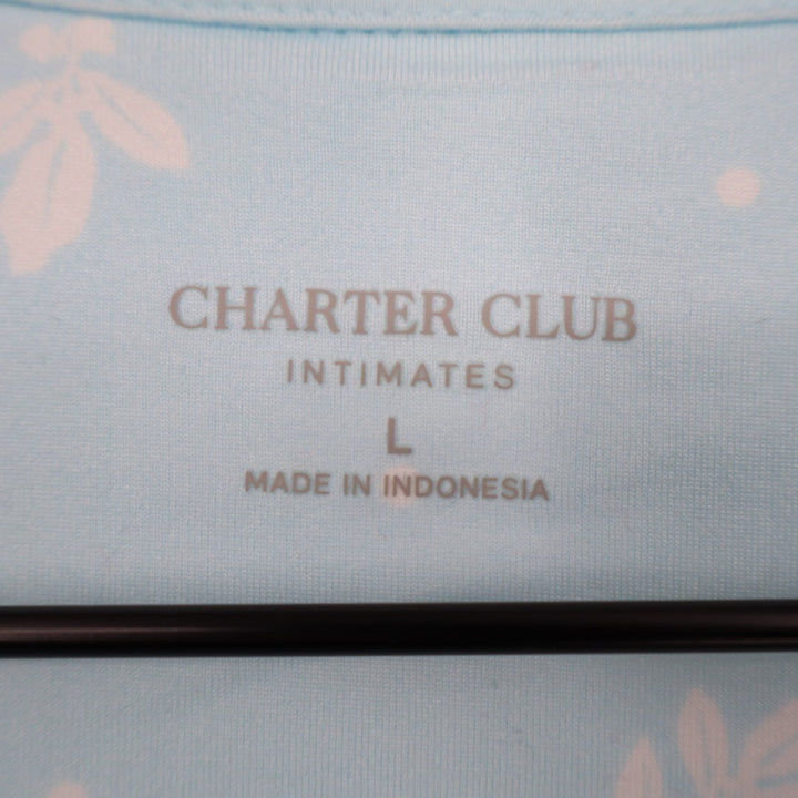 Charter Club Intimates Pajama Shirt Women Large Blue Floral Stretch Lapel Collar