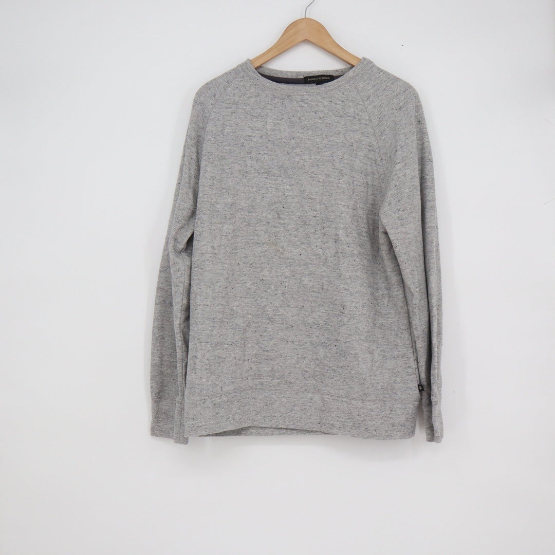 Banana Republic Mens Grey Heather Raglan Long Sleeve Crew Neck Sweatshirt Large