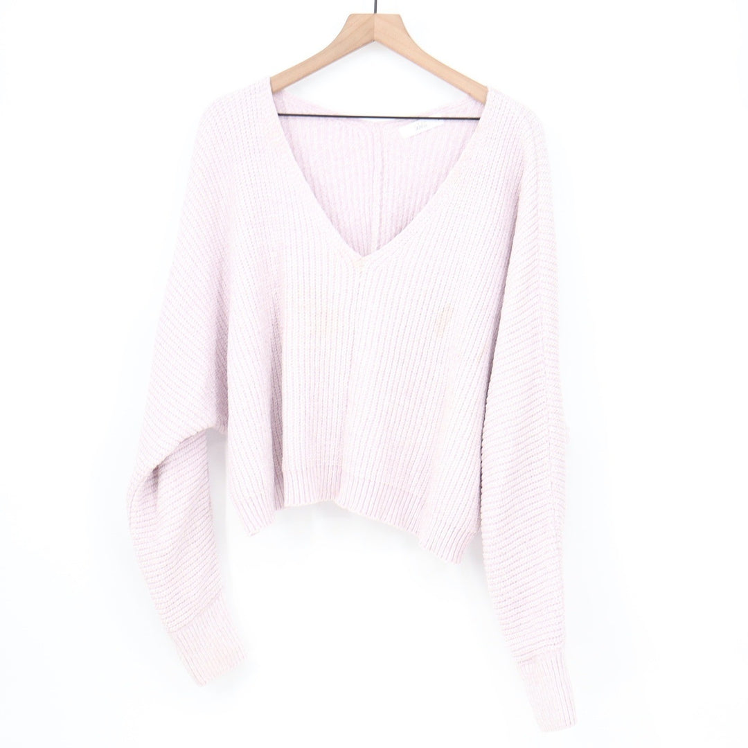 Talulah Lilac Chenille V-Neck Oversized Ribbed Knit Sweater Large
