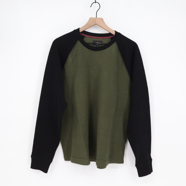 American Giant French Rib T-Shirt Mens L Olive Black Colorblock Raglan Sleeve