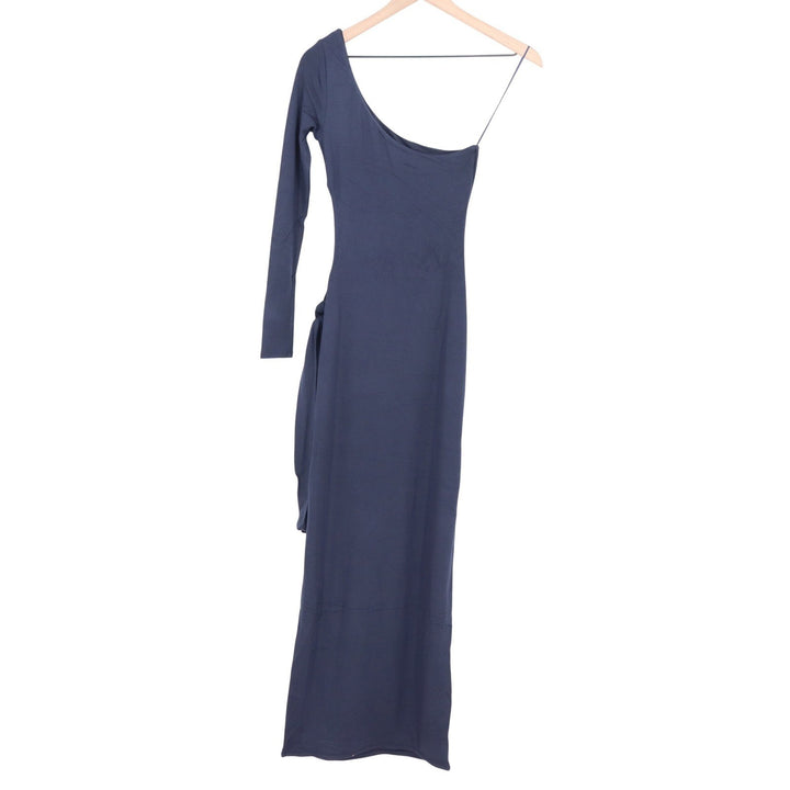 Naked Wardrobe Navy Blue One Shoulder Long Sleeve Cutout Maxi Dress S