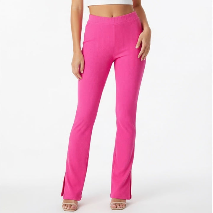 Naked Wardrobe Hot Pink Ribbed Split Hem Flare Pants XL High Rise