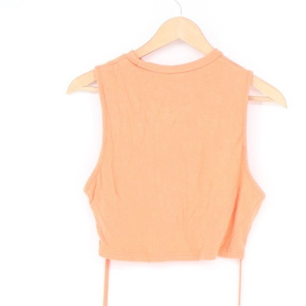 Shein Crop Top Womens XL Orange Stretch Knit Ribbed Crew Neck Sleeveless Tie Hem